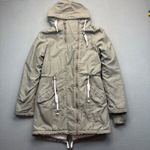 Brave Soul Hooded Sherpa Lined Parka‎ Jacket Khaki Green Drawstring Size S
